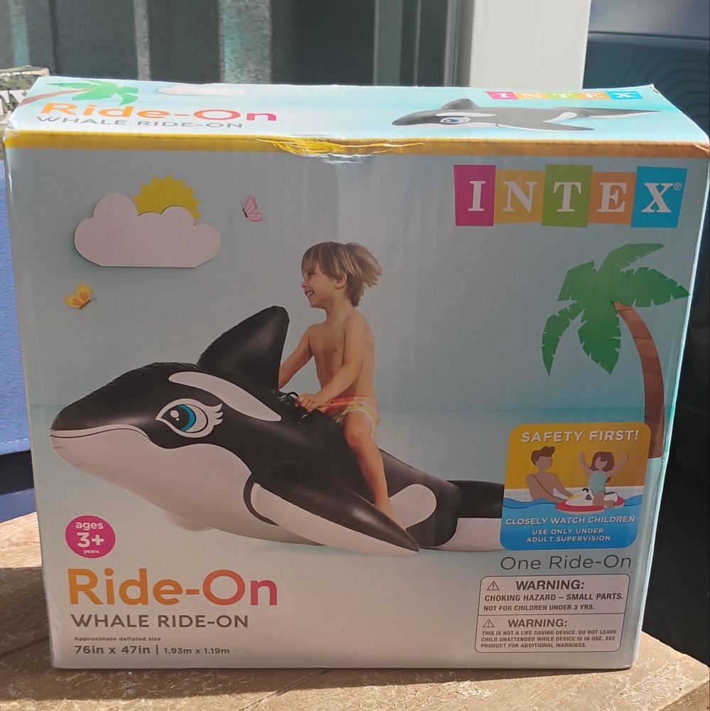 Whale Ride-On Inflatable Toy - Black and White Extra Large Pool Float Summer